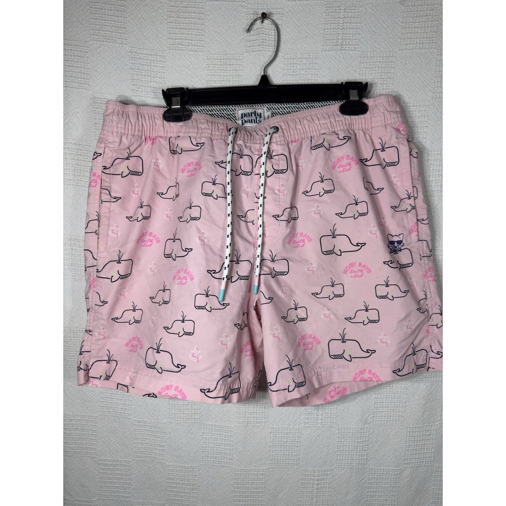 Party Pants Swim Trunks Mens Large Pink Moby‎ D!ck Board Shorts Bathing